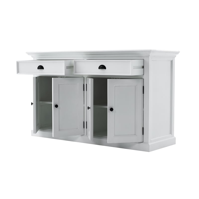 NovaSolo Halifax Mahogany Solid Wood Buffet Hutch Unit with 8 Shelves in White