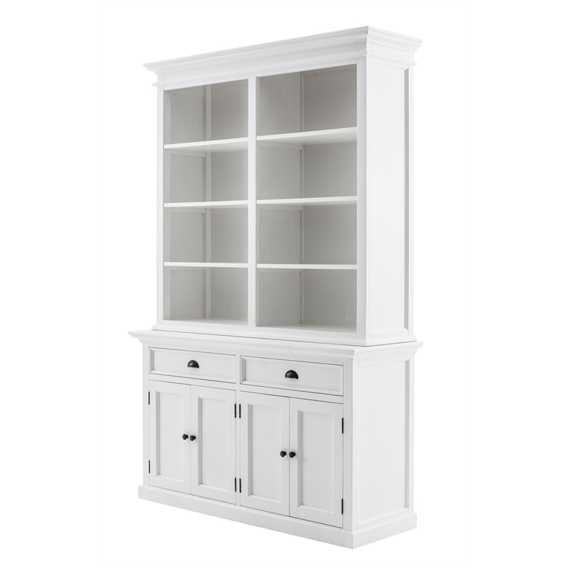 NovaSolo Halifax Mahogany Solid Wood Buffet Hutch Unit with 8 Shelves in White