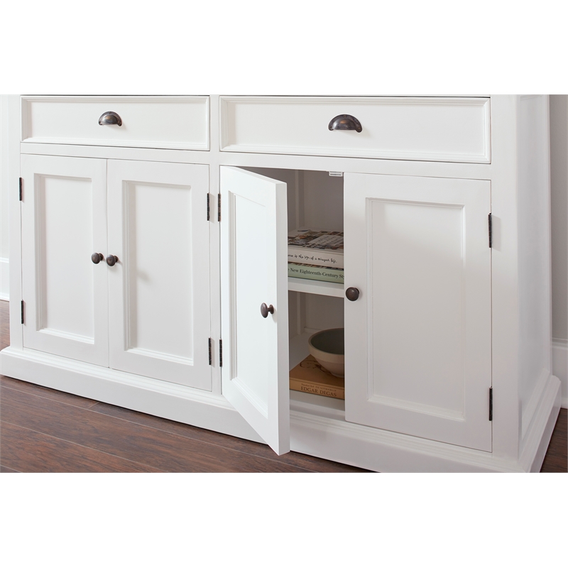 NovaSolo Halifax Mahogany Solid Wood Buffet Hutch Unit with 8 Shelves in White