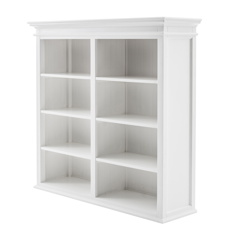 NovaSolo Halifax Mahogany Solid Wood Buffet Hutch Unit with 8 Shelves in White