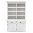NovaSolo Halifax Mahogany Solid Wood Buffet Hutch Unit with 8 Shelves in White