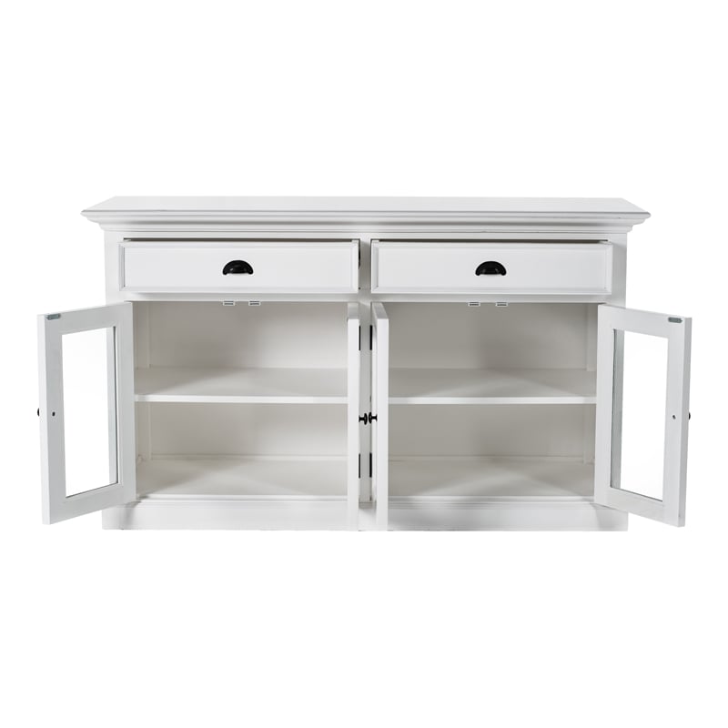 Novasolo Halifax Mahogany Wood Classic Buffet with Glass Doors in White