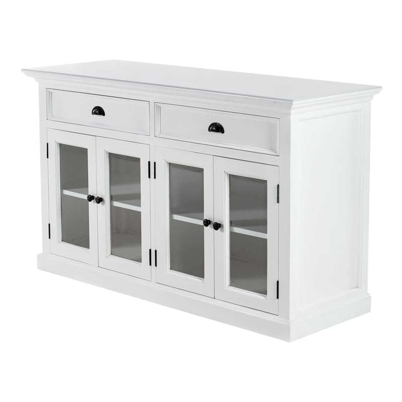 Novasolo Halifax Mahogany Wood Classic Buffet with Glass Doors in White