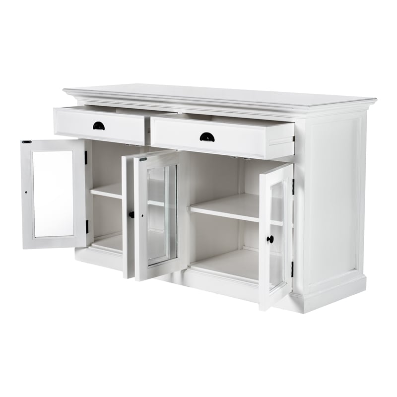 Novasolo Halifax Mahogany Wood Classic Buffet with Glass Doors in White