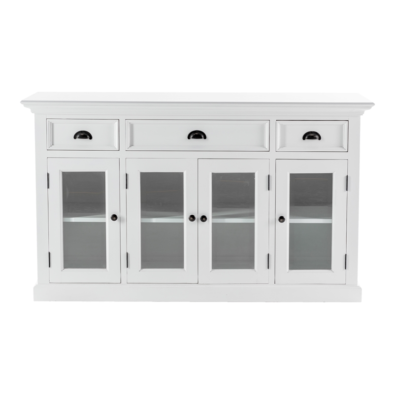 Novasolo Halifax Mahogany Wood Buffet with 4 Glass Doors 3 Drawers in White
