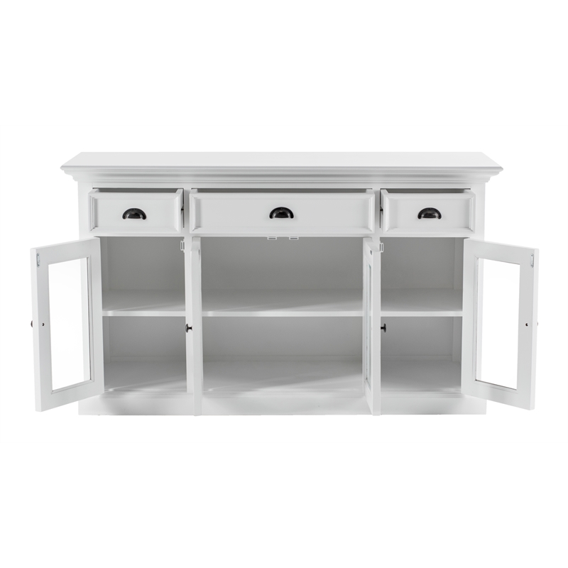 Novasolo Halifax Mahogany Wood Buffet with 4 Glass Doors 3 Drawers in White
