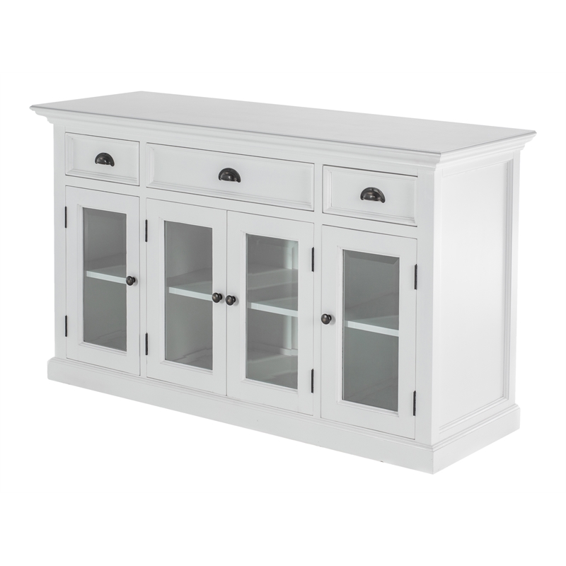 Novasolo Halifax Mahogany Wood Buffet with 4 Glass Doors 3 Drawers in White