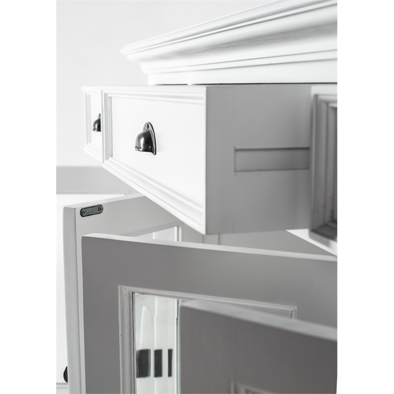 Novasolo Halifax Mahogany Wood Buffet with 4 Glass Doors 3 Drawers in White