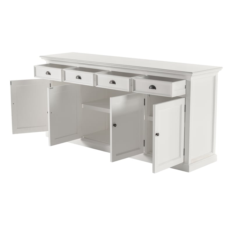 NovaSolo Halifax Mahogany Wood Buffet with 4 Doors 4 Drawers in White