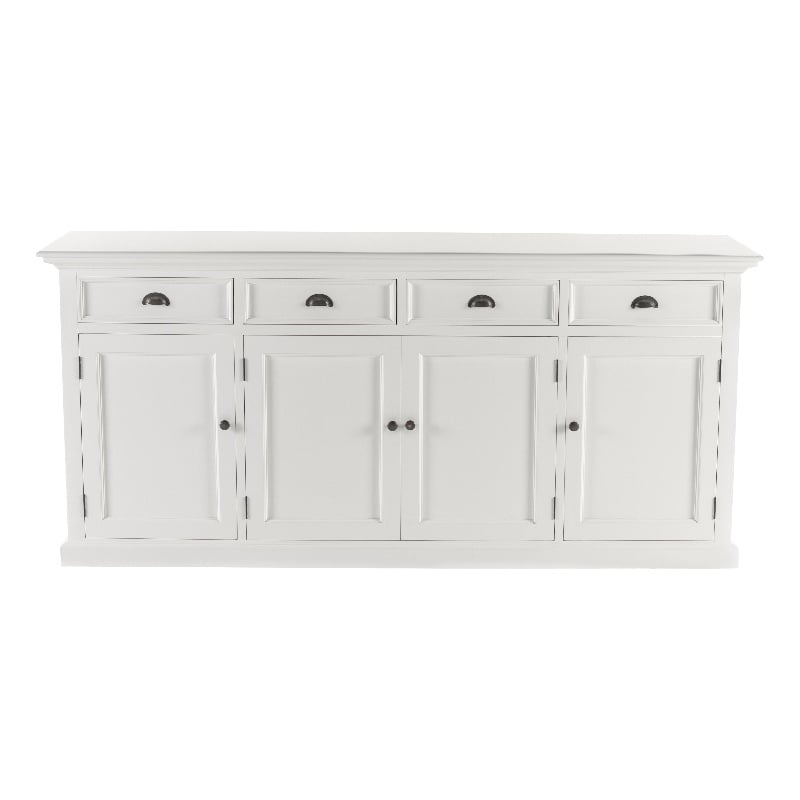 NovaSolo Halifax Mahogany Wood Buffet with 4 Doors 4 Drawers in White