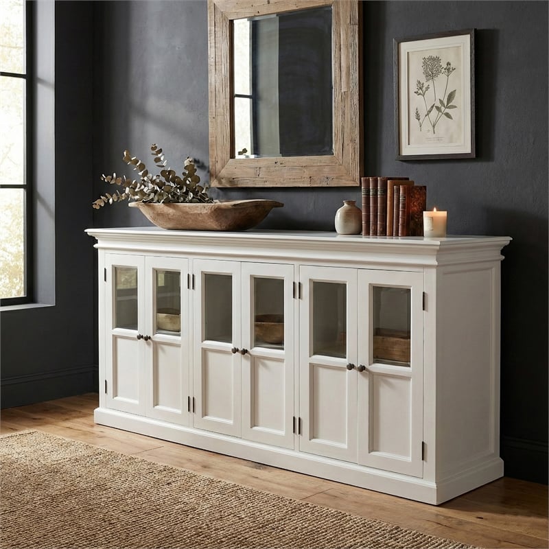 NovaSolo Halifax Mahogany Wood Buffet with 6 Glass Doors in White