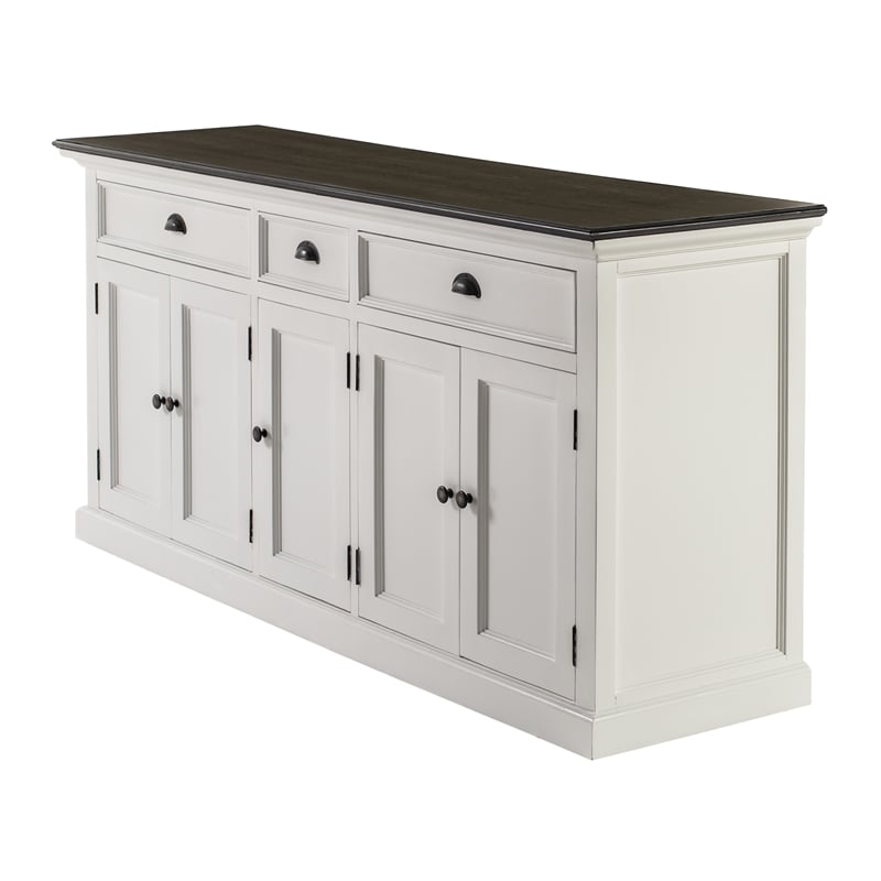 NovaSolo Halifax Mahogany Wood Buffet with 5 Doors 3 Drawers in White