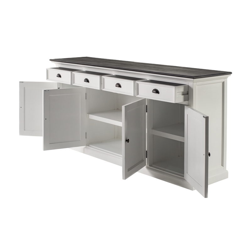 NovaSolo Halifax Mahogany Wood Buffet with 4 Doors 3 Drawers in White