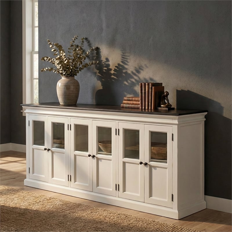 NovaSolo Halifax Mahogany Wood Buffet with 6 Glass Doors in White