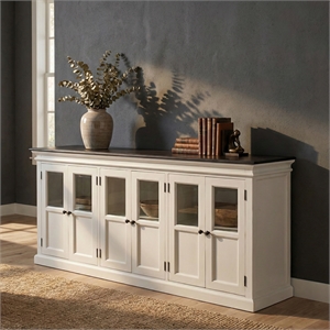 NovaSolo Halifax Mahogany Wood Buffet with 6 Glass Doors in White