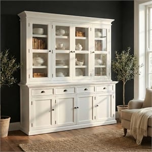 Buffet Hutch Unit with 4 Glass Doors Solid Wood Halifax in White