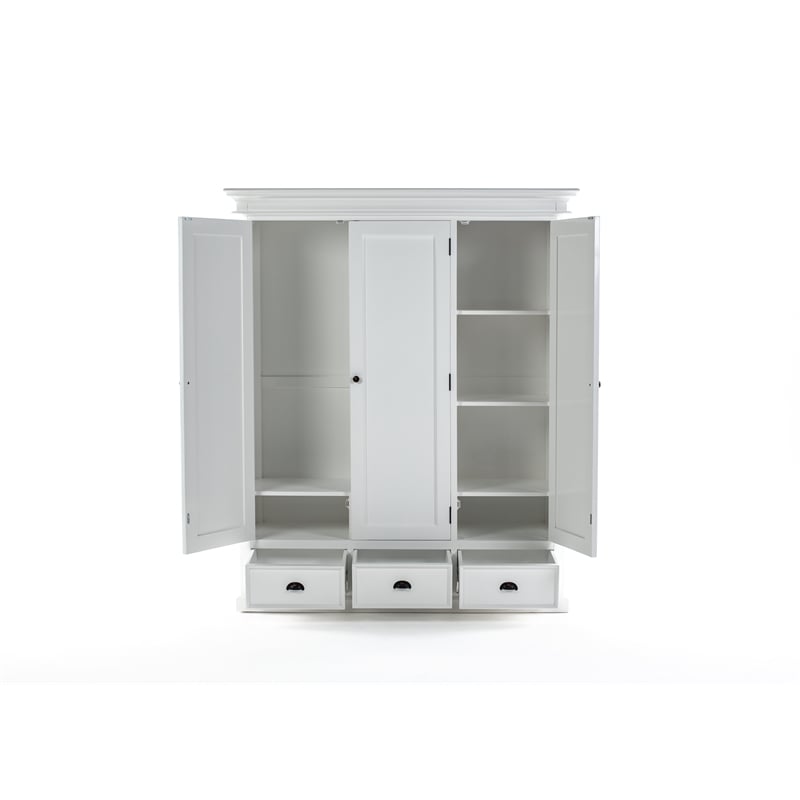 Novasolo Wardrobe with 3 Doors Solid Wood in White