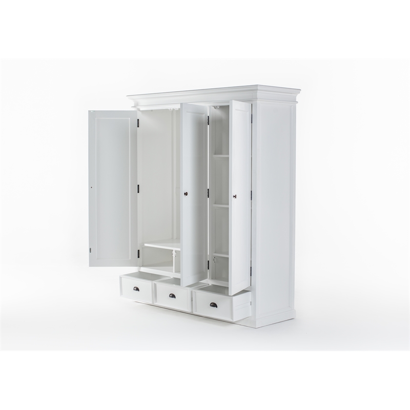 Novasolo Wardrobe with 3 Doors Solid Wood in White
