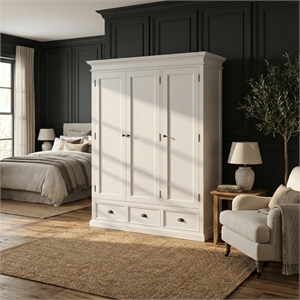 Novasolo Wardrobe with 3 Doors Solid Wood in White