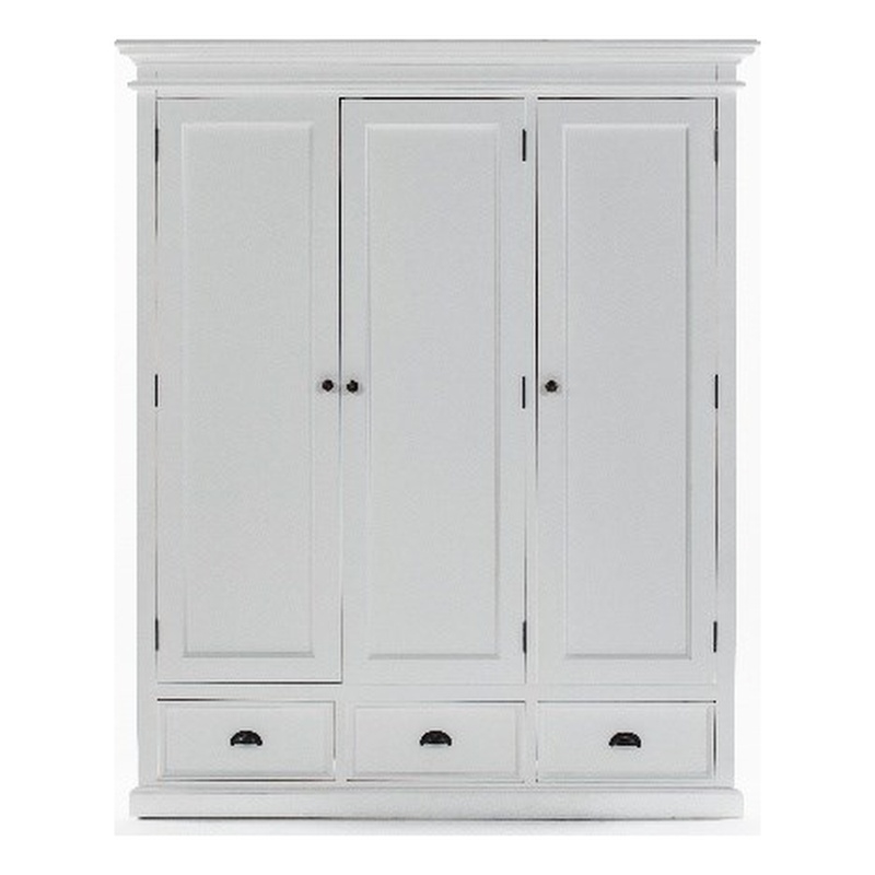Novasolo Wardrobe with 3 Doors Solid Wood in White