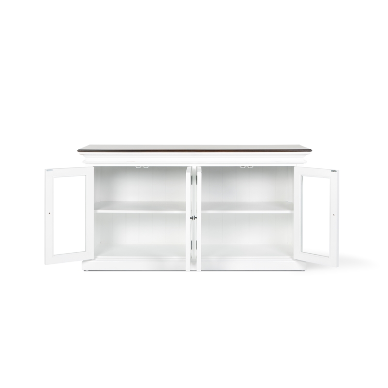 Novasolo Display Buffet with 4 Glass Doors Accent in White and Brown