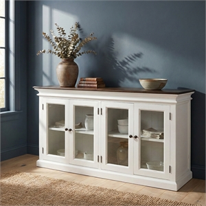 Novasolo Display Buffet with 4 Glass Doors Accent in White and Brown