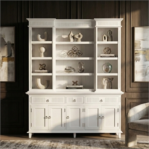 NovaSolo Kitchen Hutch Cabinet with 5 Doors 3 Drawers Skansen in White