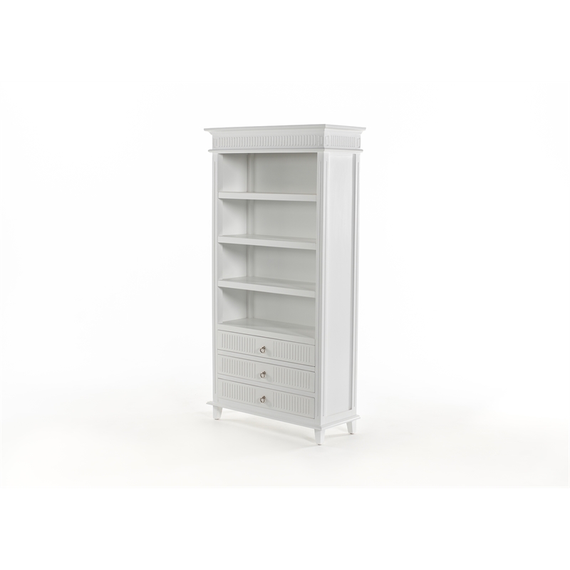 NovaSolo Bookcase with 3 Drawers Skansen Solid Wood in White
