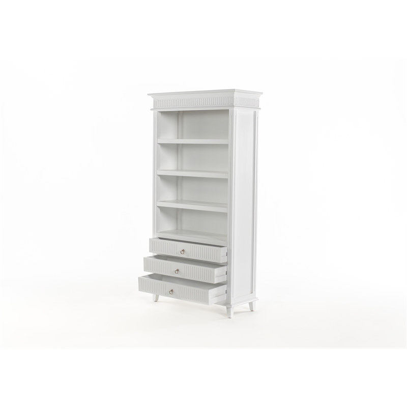 NovaSolo Bookcase with 3 Drawers Skansen Solid Wood in White