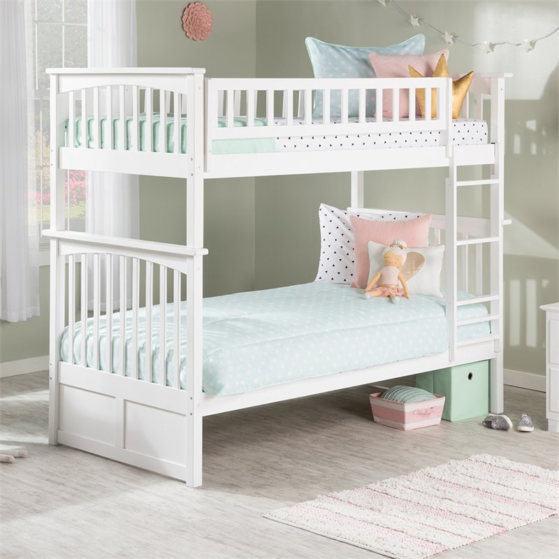 Leo & Lacey Transitional Solid Wood Twin Over Twin Bunk Bed in White