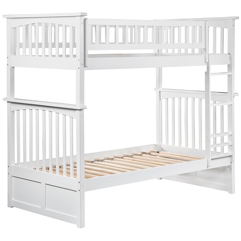 Leo & Lacey Transitional Solid Wood Twin Over Twin Bunk Bed in White