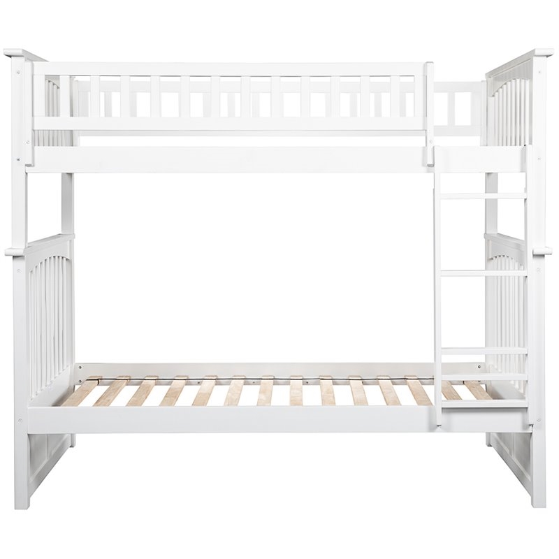 Leo & Lacey Transitional Solid Wood Twin Over Twin Bunk Bed in White