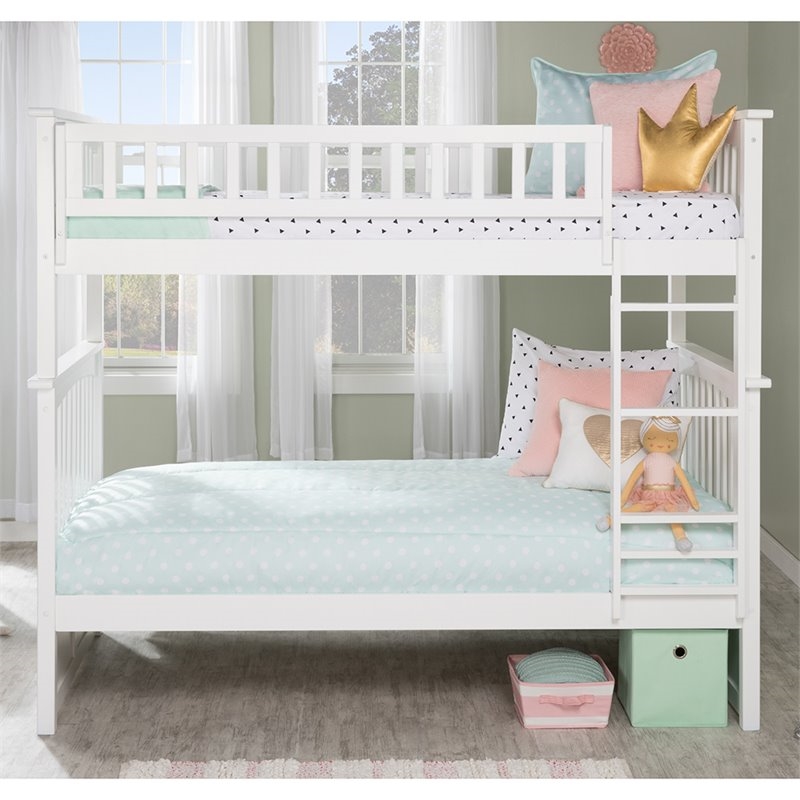 Leo & Lacey Transitional Solid Wood Twin Over Twin Bunk Bed in White