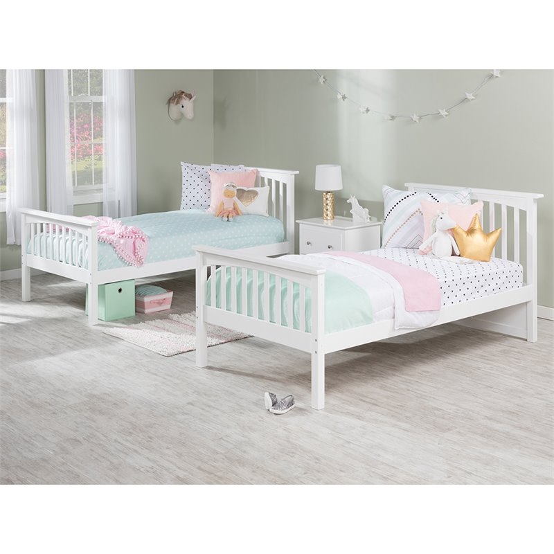 Leo & Lacey Transitional Solid Wood Twin Over Twin Bunk Bed in White