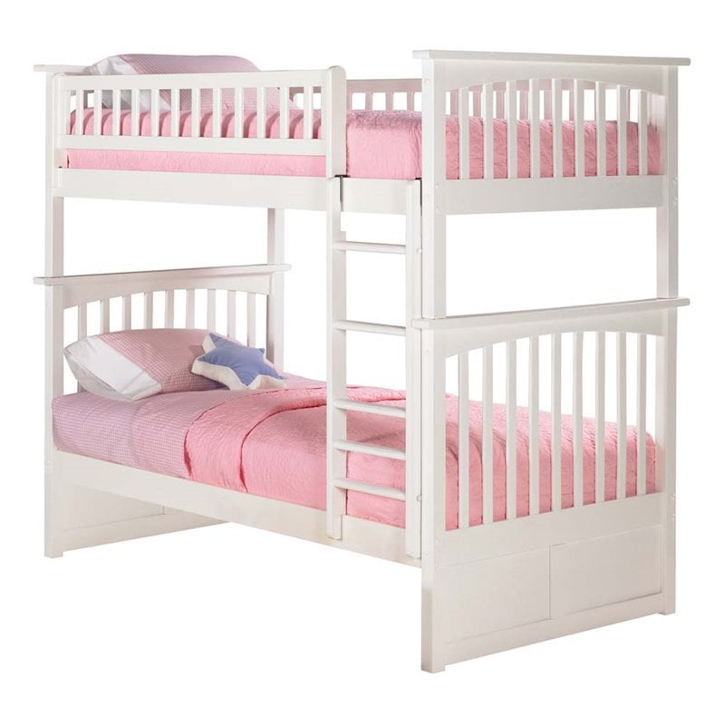 Leo & Lacey Transitional Solid Wood Twin Over Twin Bunk Bed in White