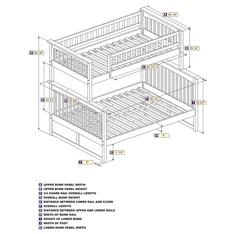 Leo Lacey Twin Over Full Bunk Bed In, Full Bunk Bed Dimensions