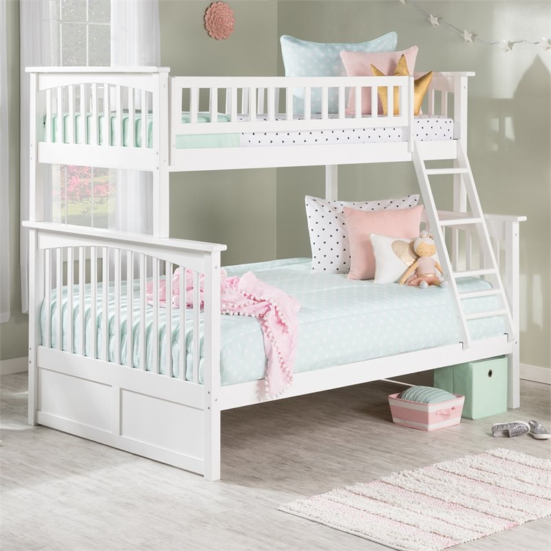 Leo & Lacey Modern Wood Twin Over Full Bunk Bed with USB Charger in White