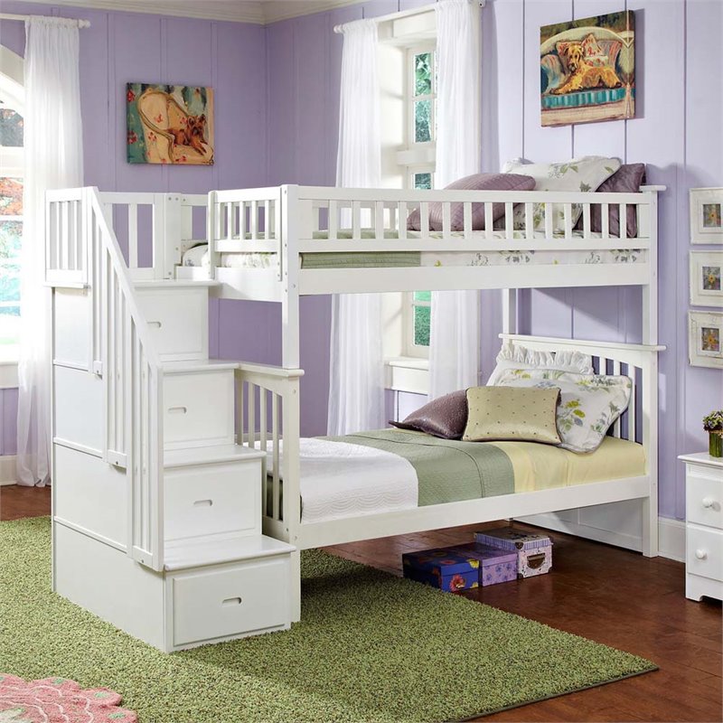 Leo & Lacey Twin Over Twin Staircase Bunk Bed in White