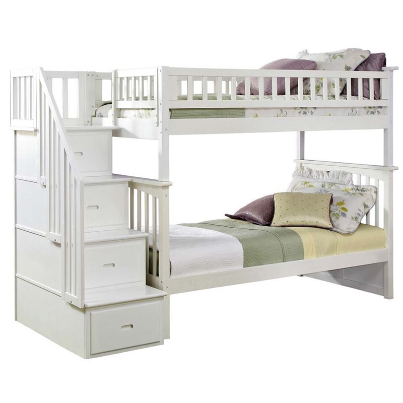 Leo & Lacey Twin Over Twin Staircase Bunk Bed in White