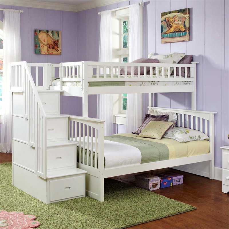 Leo & Lacey Twin Over Full Staircase Bunk Bed in White