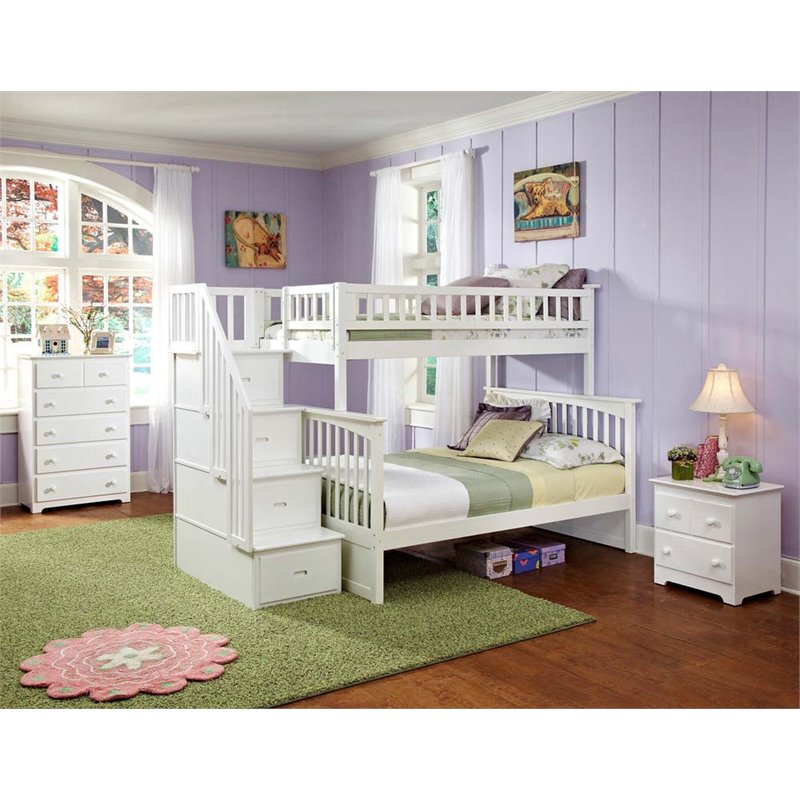 Leo & Lacey Twin Over Full Staircase Bunk Bed in White