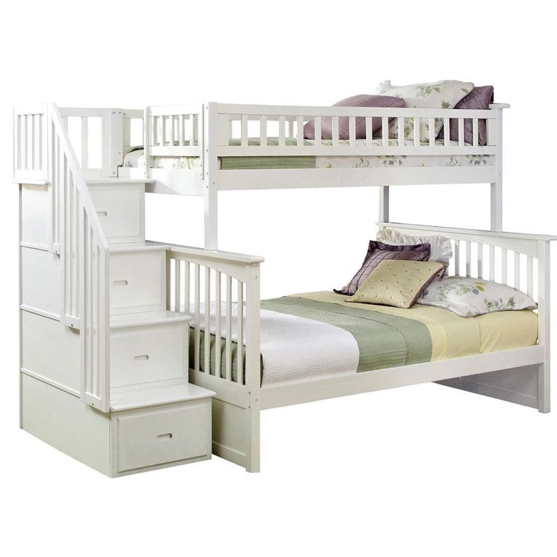 Leo & Lacey Twin Over Full Staircase Bunk Bed in White