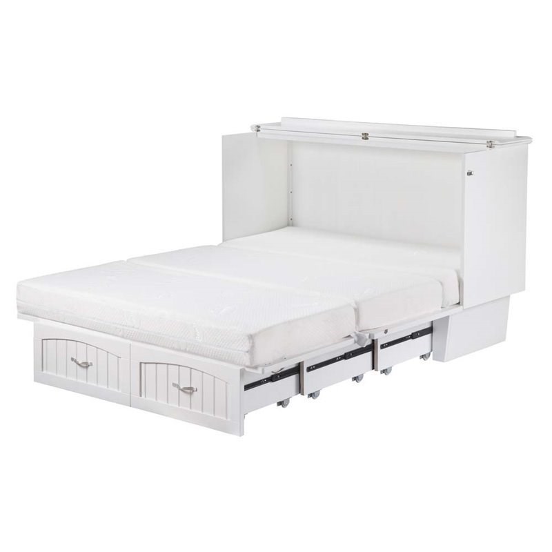Leo & Lacey Modern Solid Wood Queen Murphy Bed Chest Decor in White