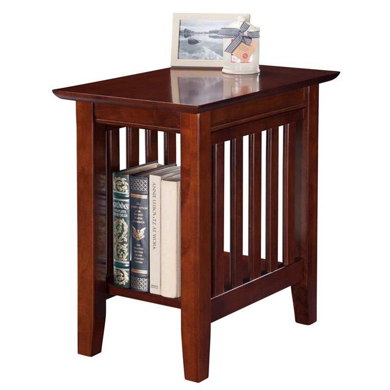 Leo & Lacey Solid Wood Chair Side Table with Sturdy Leg in Walnut