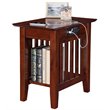 Leo & Lacey Wood Chair Side Table with USB Charging Ports in Walnut