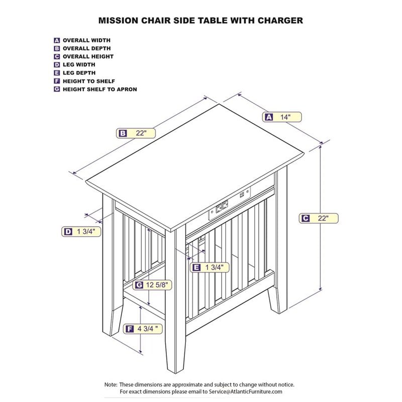 Leo & Lacey Wood Chair Side Table with USB Charging Ports in Walnut
