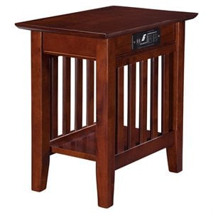 Leo & Lacey Wood Chair Side Table with USB Charging Ports in Walnut