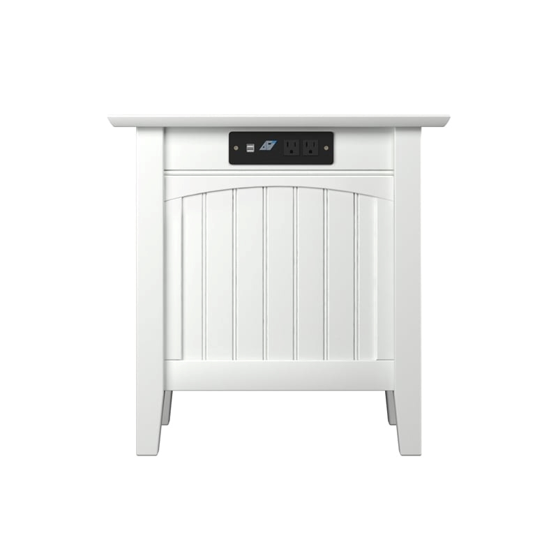 Leo & Lacey Transitional Wood Side Table with USB Charging Ports in White