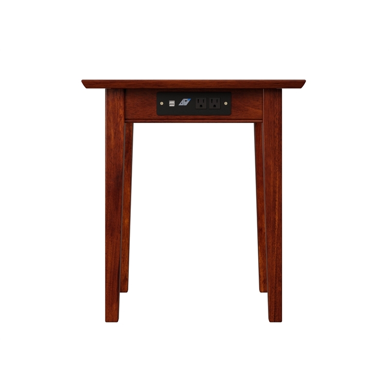 Leo & Lacey Modern Wood End Table with USB Charging Ports in Walnut