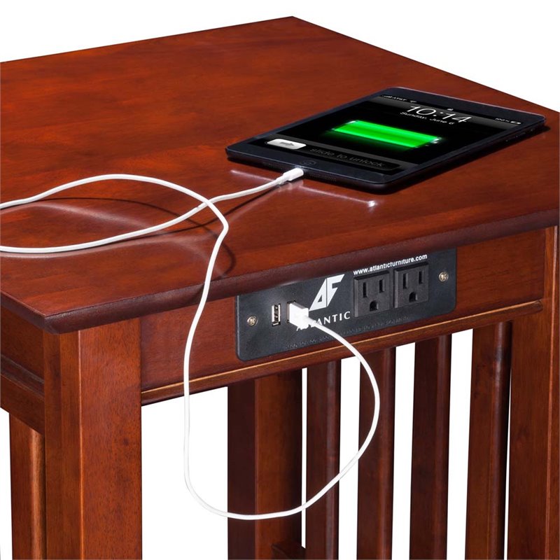 Leo & Lacey Wood End Table with USB Charging Ports in Walnut